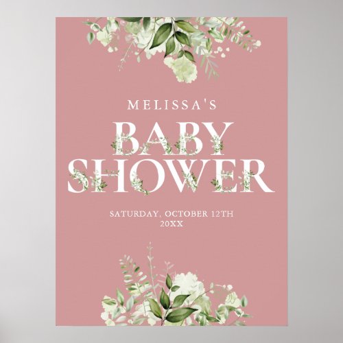 Dusty Rose Pink Greenery Baby Shower Sign