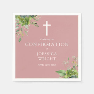 Dusty Rose Pink Greenery Floral Confirmation Napkins