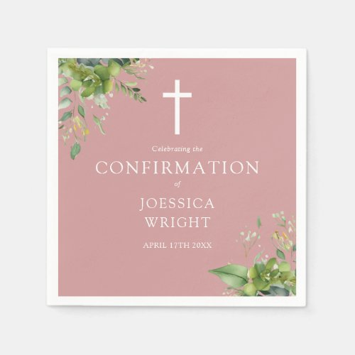 Dusty Rose Pink Greenery Floral Confirmation