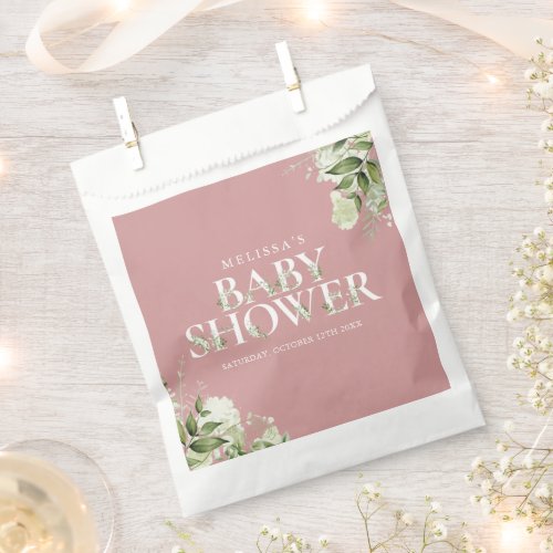 Dusty Rose Pink Greenery Girl Baby Shower Favor Bag