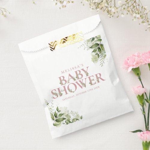 Dusty Rose Pink Greenery Letter Baby Shower Favor Bag