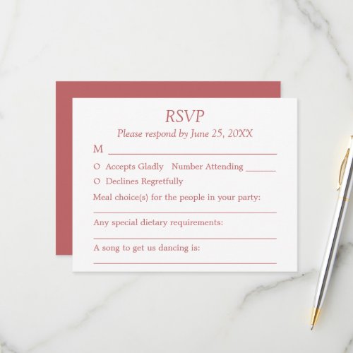 Dusty Rose Pink Guest Choices RSVP Card