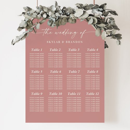 Dusty Rose Pink Guest Seating Chart Wedding Sign
