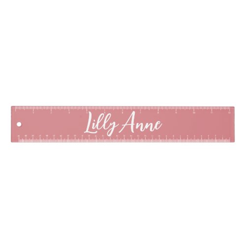 Dusty Rose Pink Handwriting Script Name Ruler