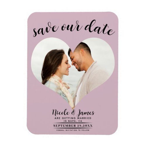 Dusty Rose Pink Heart Photo Wedding Save the Date Magnet