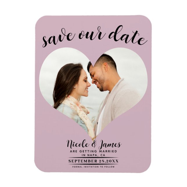 Dusty Rose Pink Heart Photo Wedding Save the Date Magnet (Vertical)