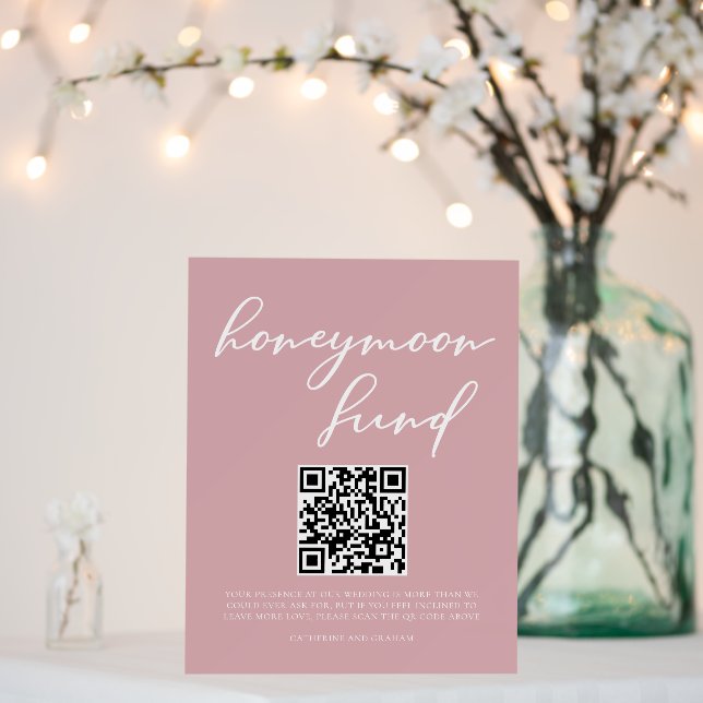 Dusty Rose Pink Honeymoon Fund Wedding QR Code Foam Board (In Situ (Wedding))