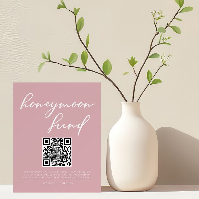 Dusty Rose Pink Honeymoon Fund Wedding QR Code Foam Board (Creator Uploaded)