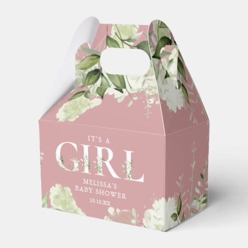 Dusty Rose Pink Its A Girl Greenery Baby Shower Favor Boxes