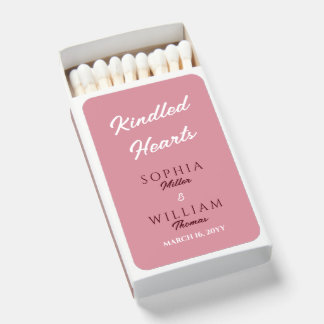 Dusty Rose Pink Kindled Hearts Wedding Matchboxes