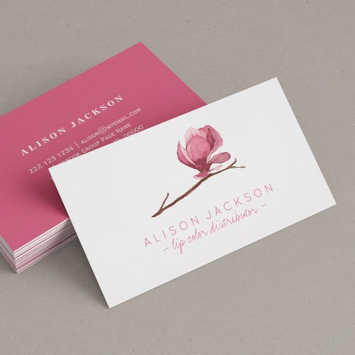 Dusty rose pink magnolia lip color distributor business card