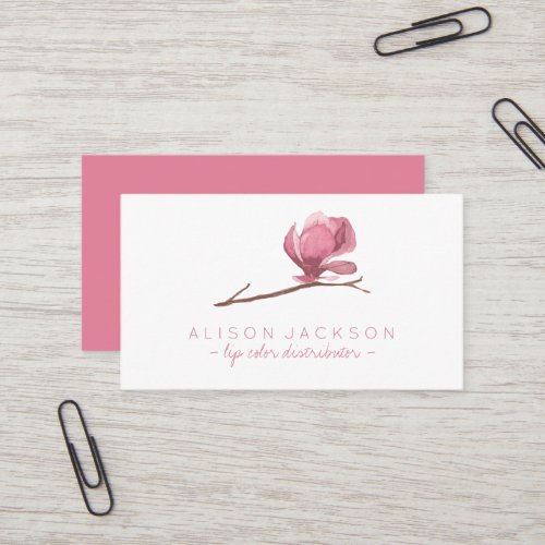 Dusty rose pink magnolia lip color distributor business card