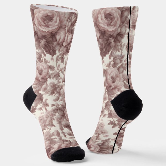 Dusty Rose Pink Marble Toile Crew Socks (Angled)