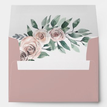 Dusty Rose Pink Mauve Boho Greenery Floral Wedding Envelope by RusticWeddings at Zazzle
