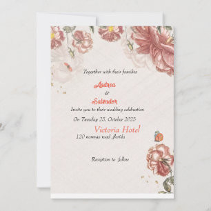 Dusty Rose Pink Mauve Gold Greenery Floral Wedding Invitation
