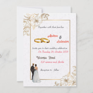 Dusty Rose Pink Mauve Gold Greenery Floral Wedding Invitation