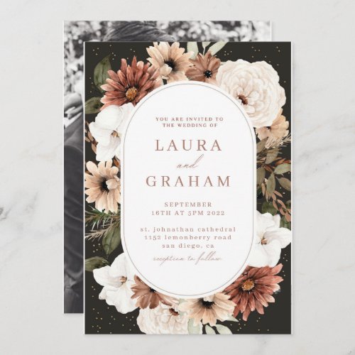 Dusty Rose Pink Mauve Gold Greenery Floral Wedding Invitation