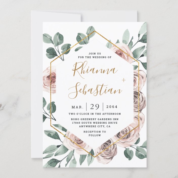 Watercolor Wedding Invitation Gold Wedding Invitation Pink Watercolor Floral Wedding Invitation Floral Wedding Invitation