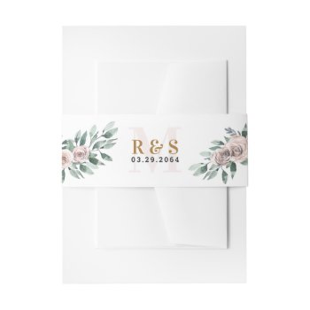 Dusty Rose Pink Mauve Gold Greenery Floral Wedding Invitation Belly Band by RusticWeddings at Zazzle