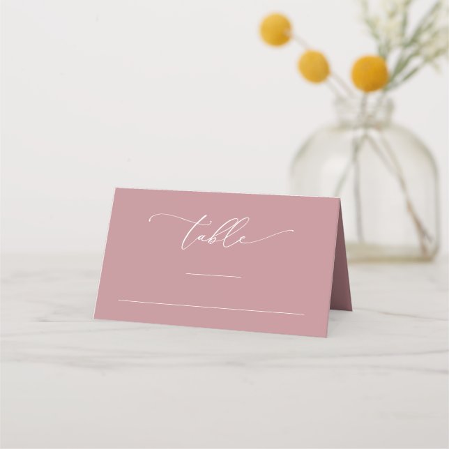 Dusty Rose Pink Minimalist 3 Wedding Table Number Place Card (Front)