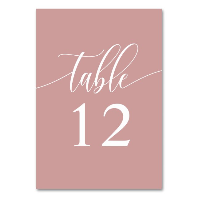 Dusty Rose Pink Minimalist Calligraphy Wedding Table Number (Front)