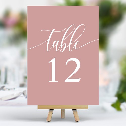 Dusty Rose Pink Minimalist Calligraphy Wedding Table Number