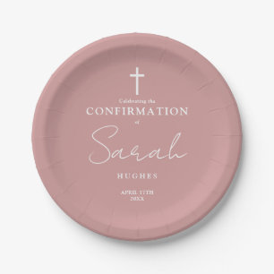 Dusty Rose Pink Minimalist Confirmation Paper Plates