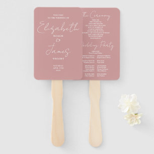 Dusty Rose Pink Minimalist Script Wedding Program Hand Fan