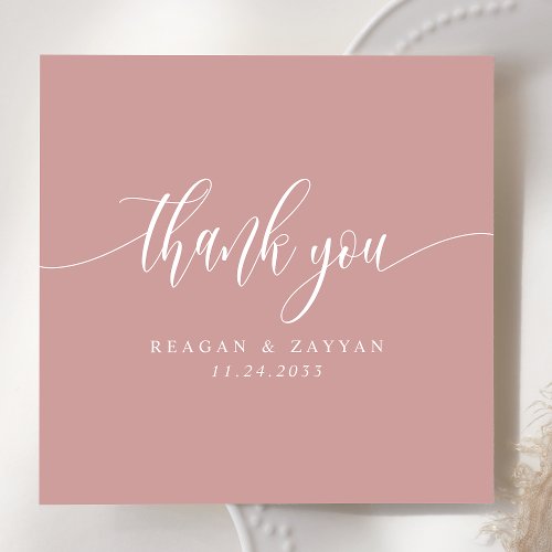 Dusty Rose Pink Minimalist Script Wedding Thank You Card