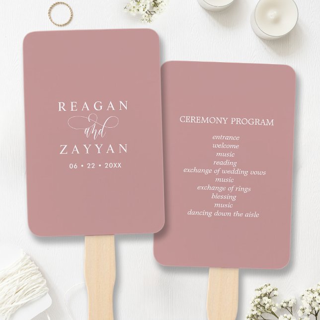 Dusty Rose Pink Minimalist Wedding Program Hand Fan (Creator Uploaded)