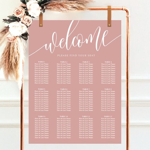 Dusty Rose Pink Minimalist Wedding Seating Chart