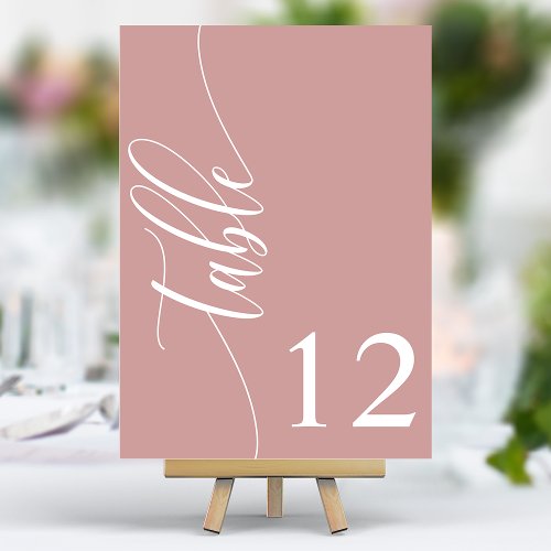 Dusty Rose Pink Modern Calligraphy Wedding Table Number
