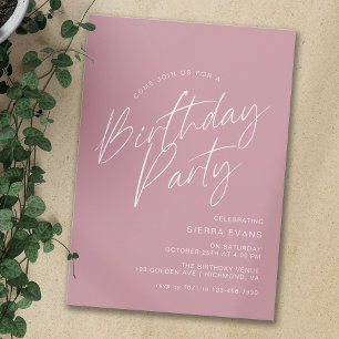 Dusty Rose Pink Modern Elegant Women's Birthday Invitation