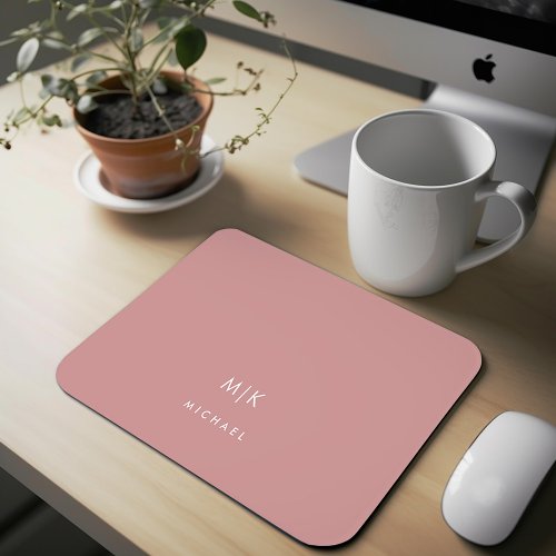 Dusty Rose Pink  Modern Monogram Mouse Pad