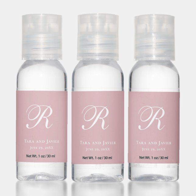 Dusty Rose Pink Monogram Simple Elegant Wedding Hand Sanitizer (Set)