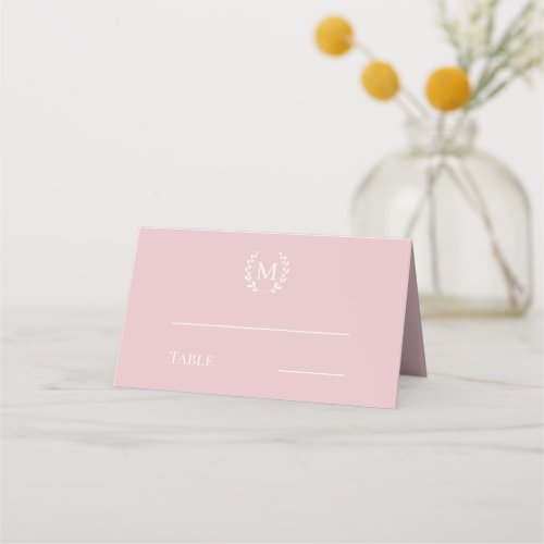 Dusty rose pink monogrammed wreath place card