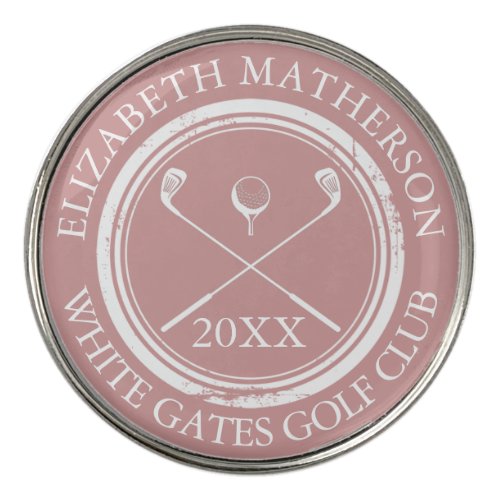 Dusty Rose Pink Name And Club Name Date Golf Ball Marker