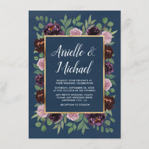 Dusty Rose Pink Navy Blue Fall Wedding Invitations