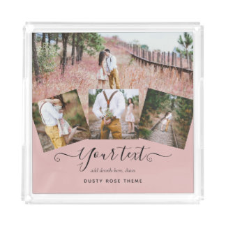 Dusty Rose Pink Newlyweds Wedding PHOTO Gift Acrylic Tray