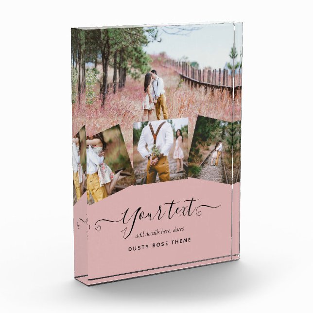 Dusty Rose Pink Newlyweds Wedding PHOTO Gift Block (Left)