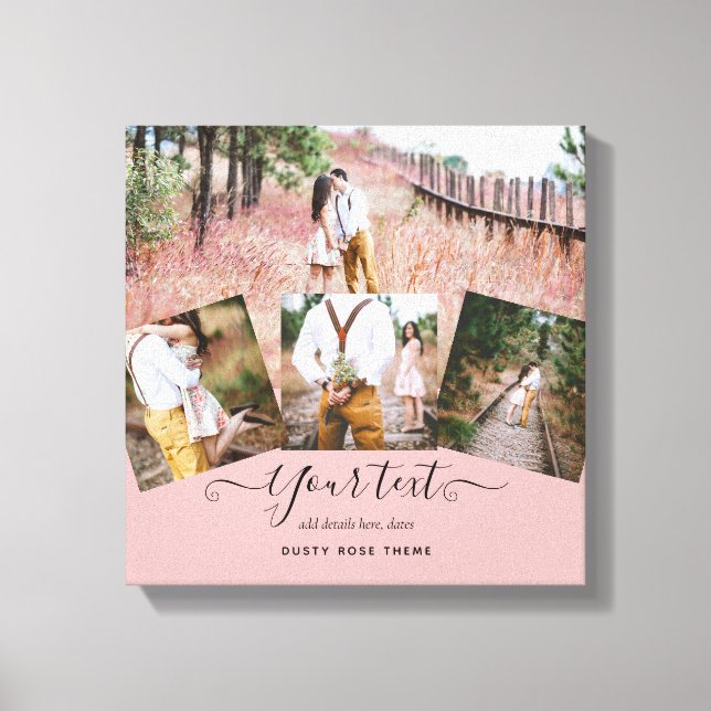 Dusty Rose Pink Newlyweds Wedding PHOTO Gift Canvas Print (Front)