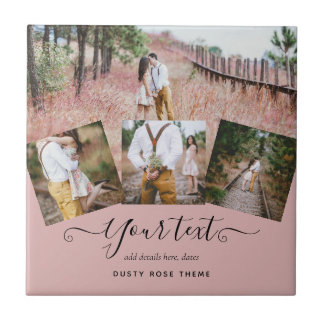 Dusty Rose Pink Newlyweds Wedding PHOTO Gift Ceramic Tile