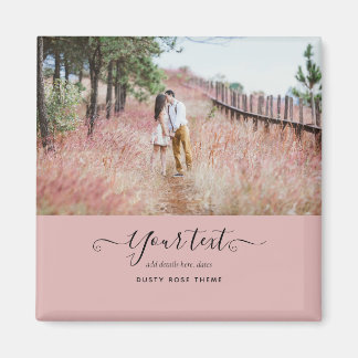 Dusty Rose Pink Newlyweds Wedding PHOTO Gift Magnet