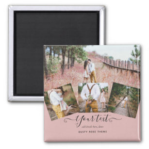 Dusty Rose Pink Newlyweds Wedding PHOTO Gift Magnet
