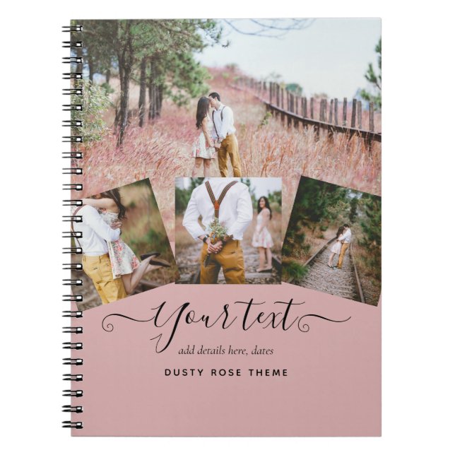 Dusty Rose Pink Newlyweds Wedding PHOTO Gift Notebook (Front)