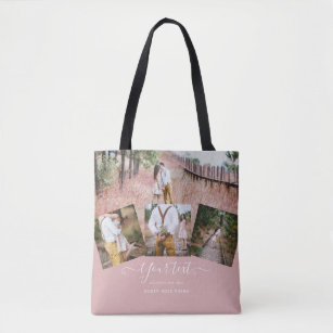 Dusty Rose Pink Newlyweds Wedding PHOTO Gift Tote Bag