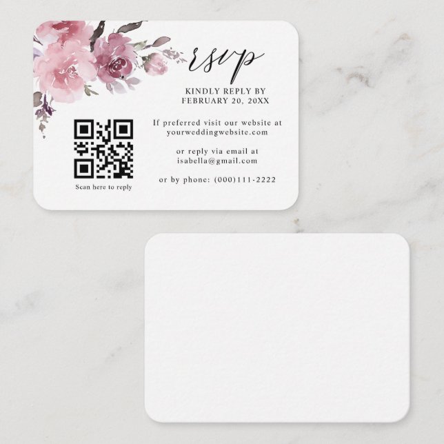 Dusty Rose Pink Pastel Floral QR Code Wedding RSVP Enclosure Card (Front/Back)