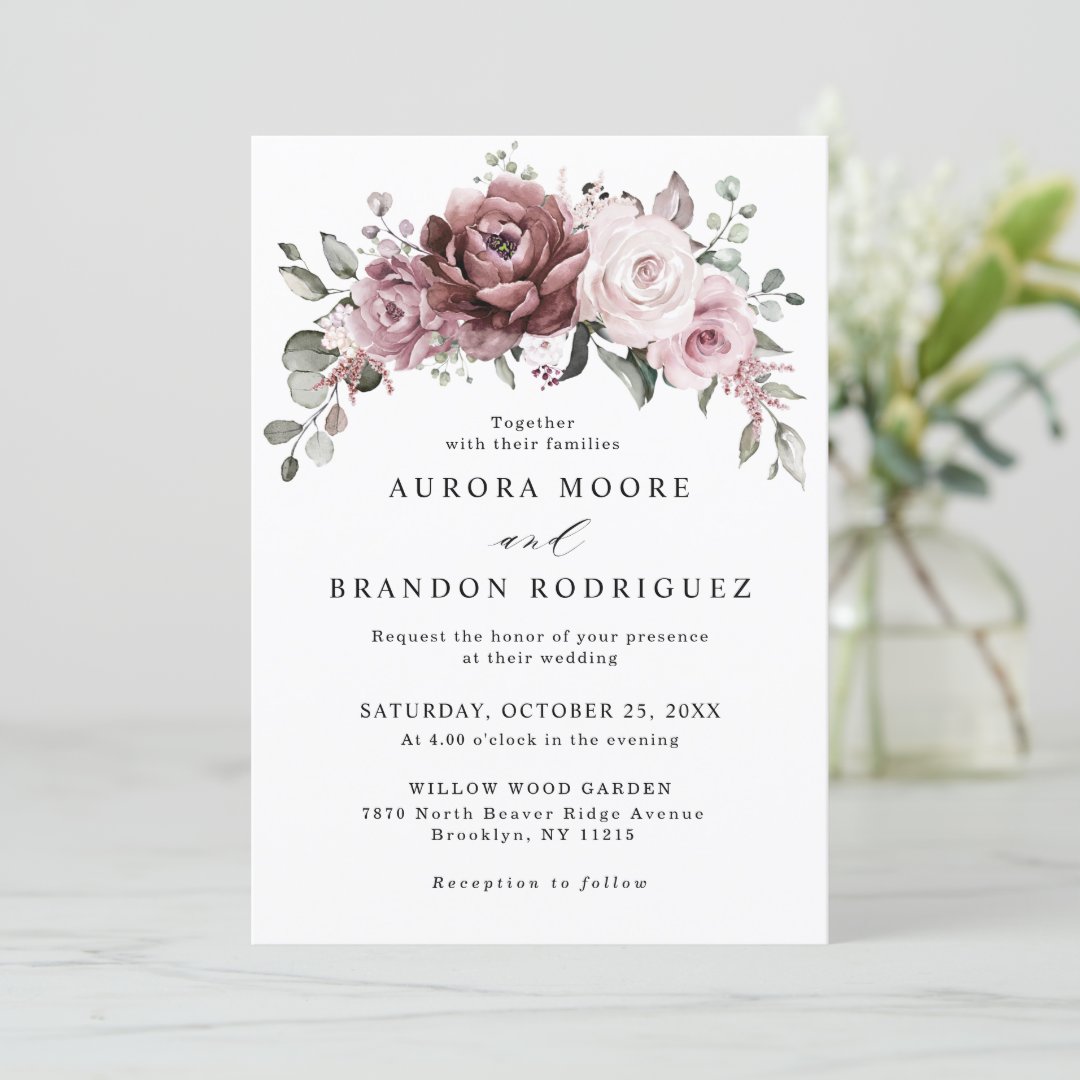 Dusty Rose Pink Peach Floral Wedding Invitation | Zazzle