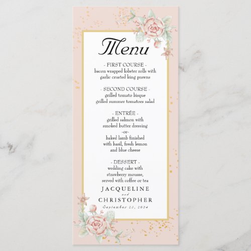 Dusty Rose Pink Peony Floral Wedding Menu