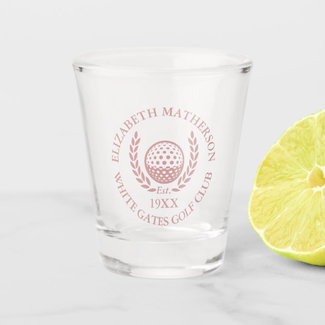 Dusty Rose Pink Personalized Golf Club Name Shot Glass (Front)